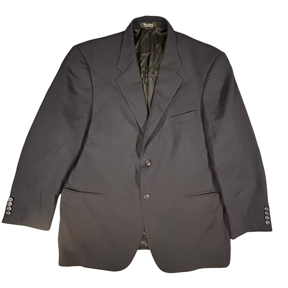 Andrew Fezza‎ Fusion Stretch 100% Worsted Wool Sport Coat Blazer 48R Dark Blue